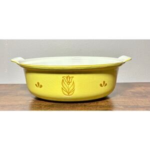 Vintage DRU Holland Yellow Tulip Cast Iron Casserole Dish Dutch Oven 2 QT